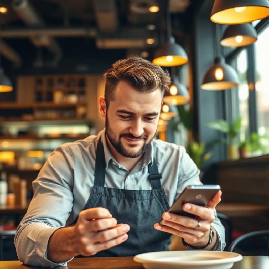 Empresário usando aplicativo no celular